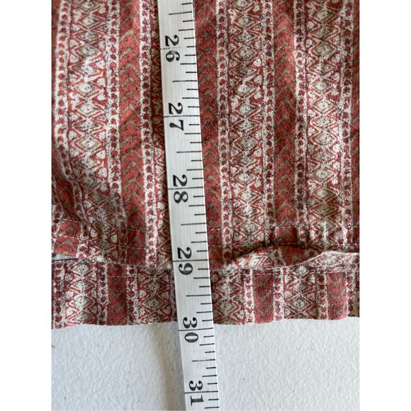 L.L. Bean Printed Red White Tan Short Sleeve Button Up Shirt Size Large 100% Cot - Picture 6 of 6